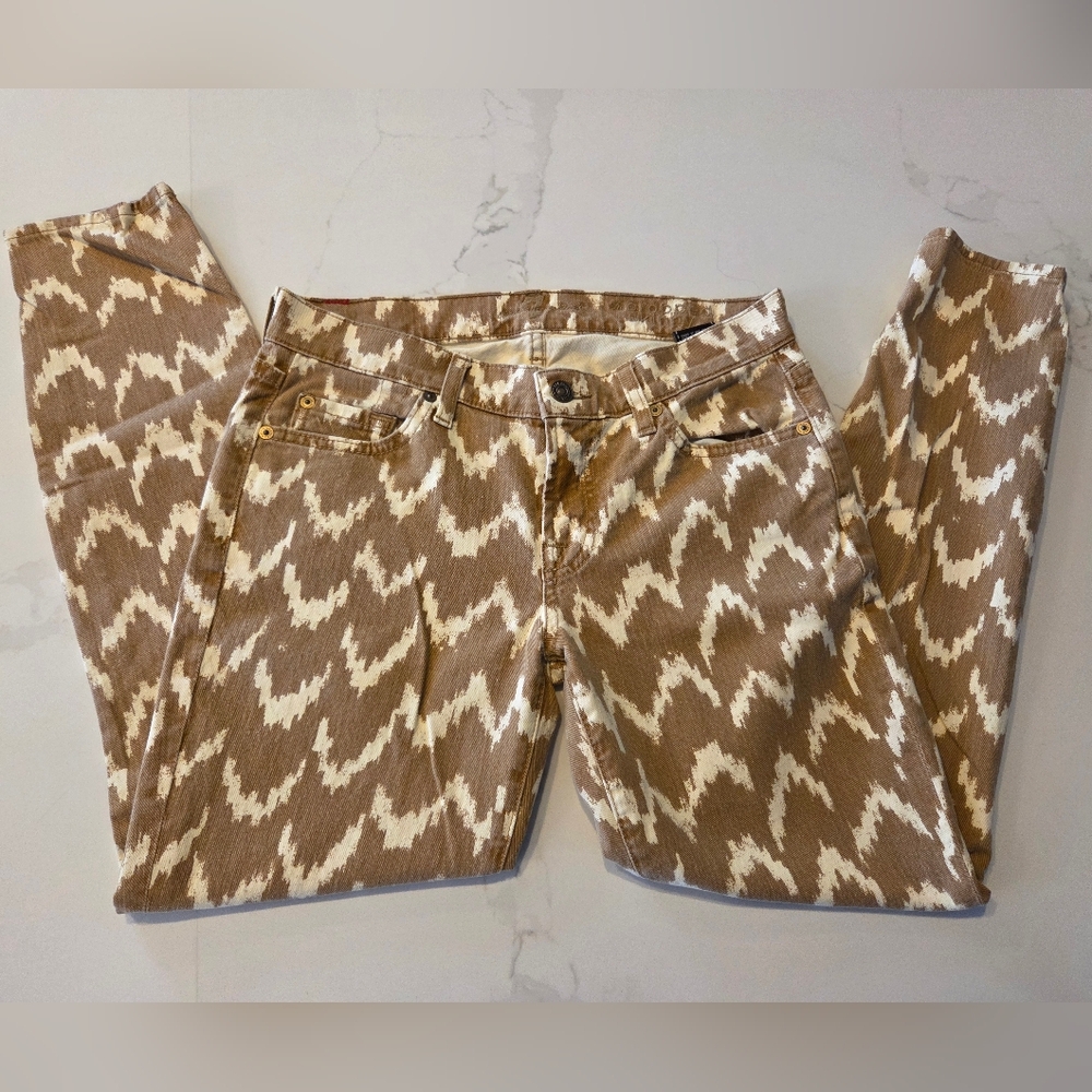 7 For All Mankind Patterned Cropped Neutral Tone Skinny Jeans